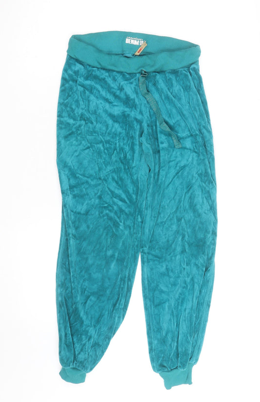 Additional front view of Denim Co women’s green velour jogger trousers, size S