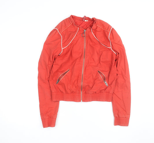Additional front view of ESPRIT Women's Red Bomber Jacket, size 10, Lightweight Zip Up