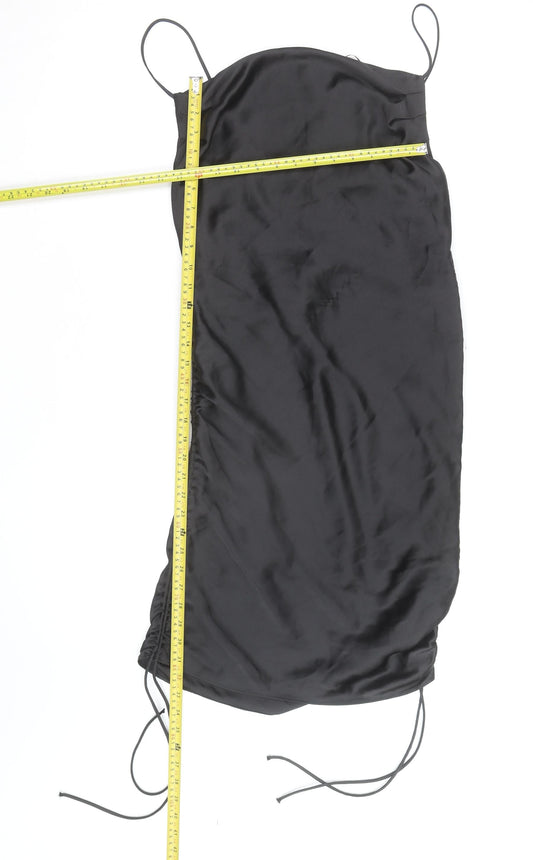 ZARA Women’s Black Slip Dress Size 8 Satin Ruched Partywear
