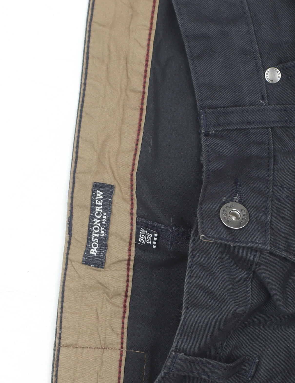 Boston Crew Men's Black Chino Trousers 36W 29S Regular Fit Cotton
