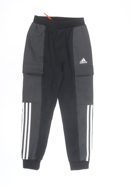 Additional front view of Adidas boys’ black jogger fleece activewear trousers 10 years