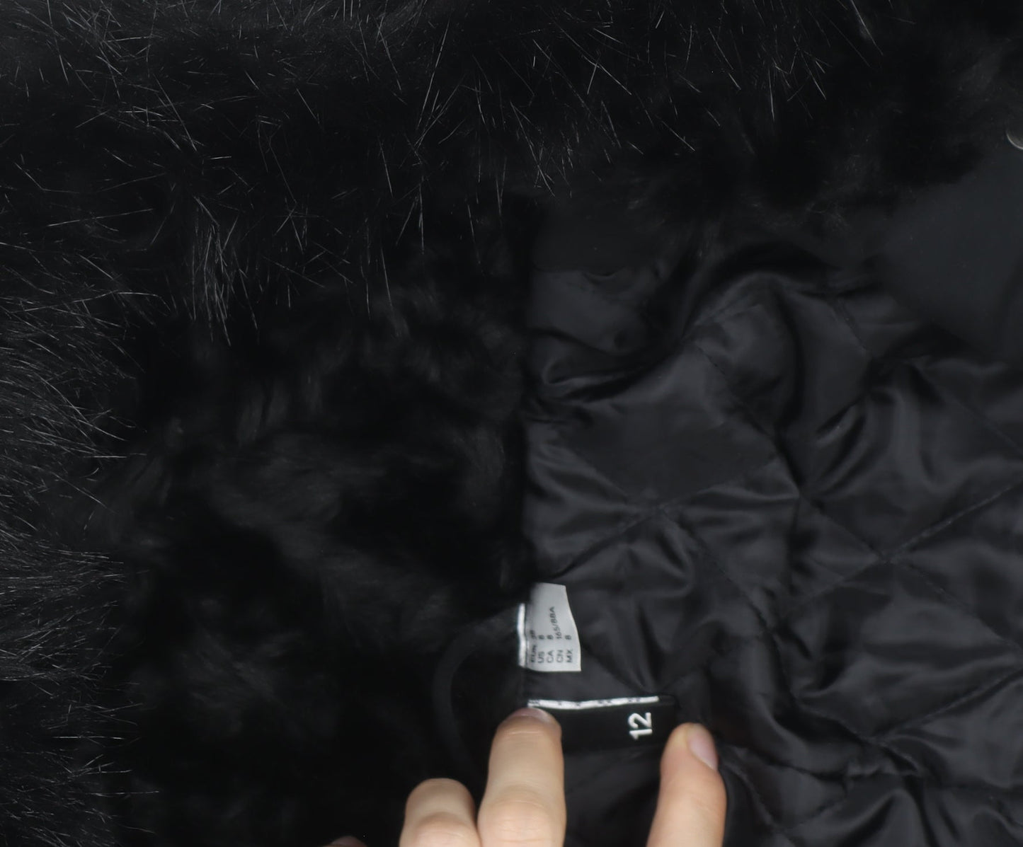 H&M Women’s Black Parka Coat Size 12 Hooded Faux Fur Trim Winter Jacket