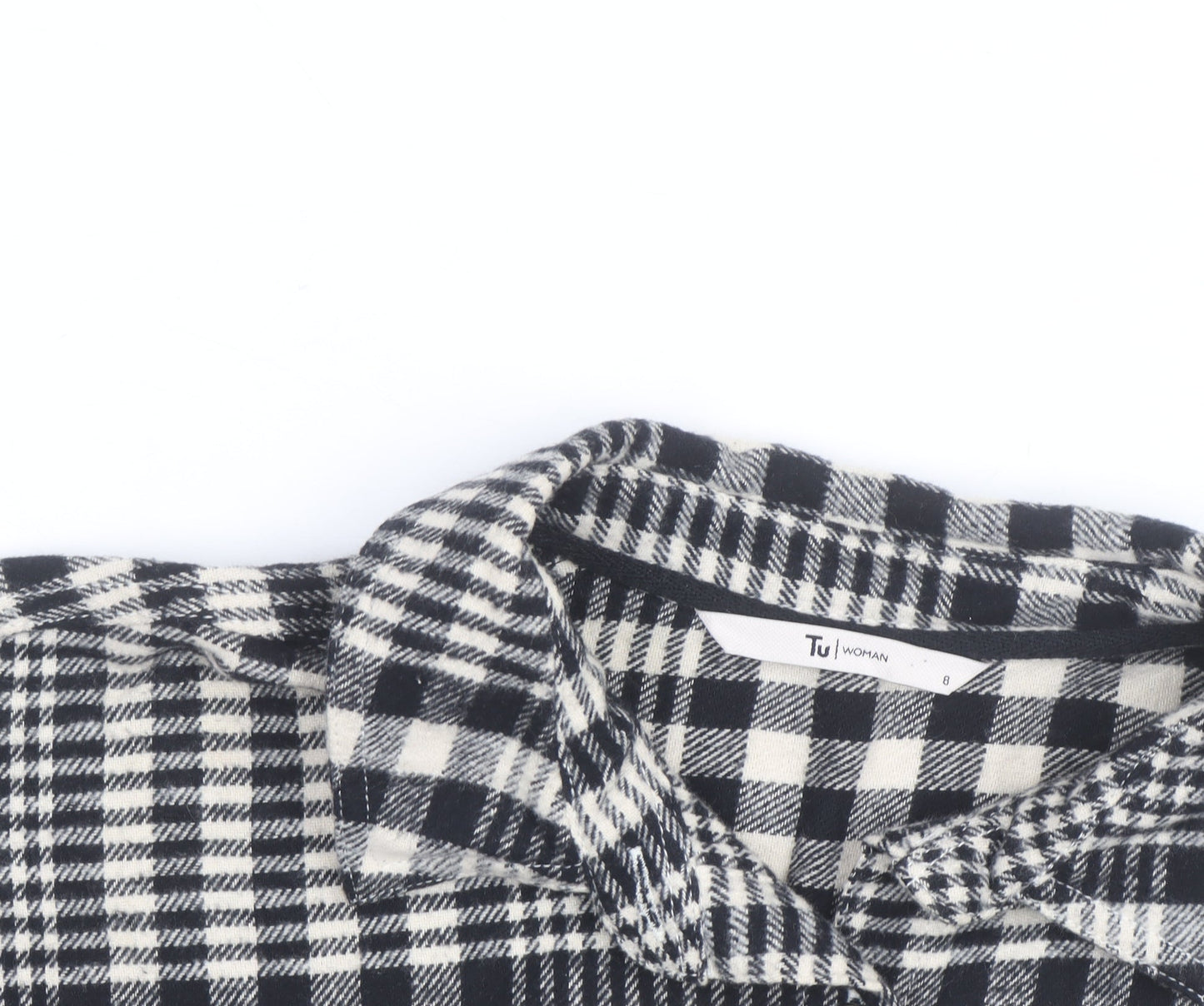 Tu Women Black Check Flannel Shacket Size 8 Button Front