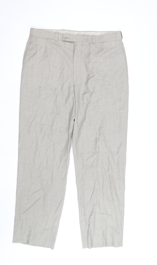 Calvin Klein Men's Beige Wool Blend Regular Fit Dress Pants 34W 32L