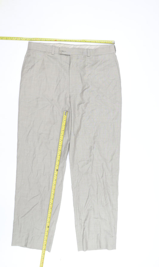 Calvin Klein Men's Beige Wool Blend Regular Fit Dress Pants 34W 32L