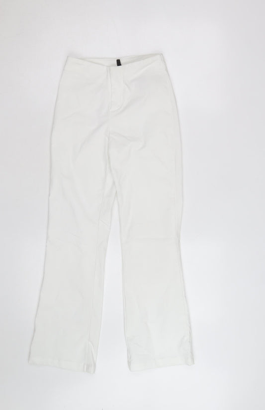 H&M Divided Women White XS Flared Trousers Cotton Blend