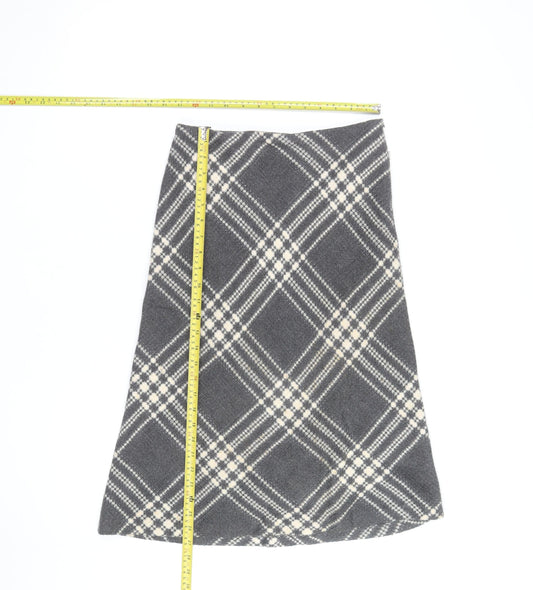 Zara Women Grey Check A-Line Knee Length Wool Blend Skirt M
