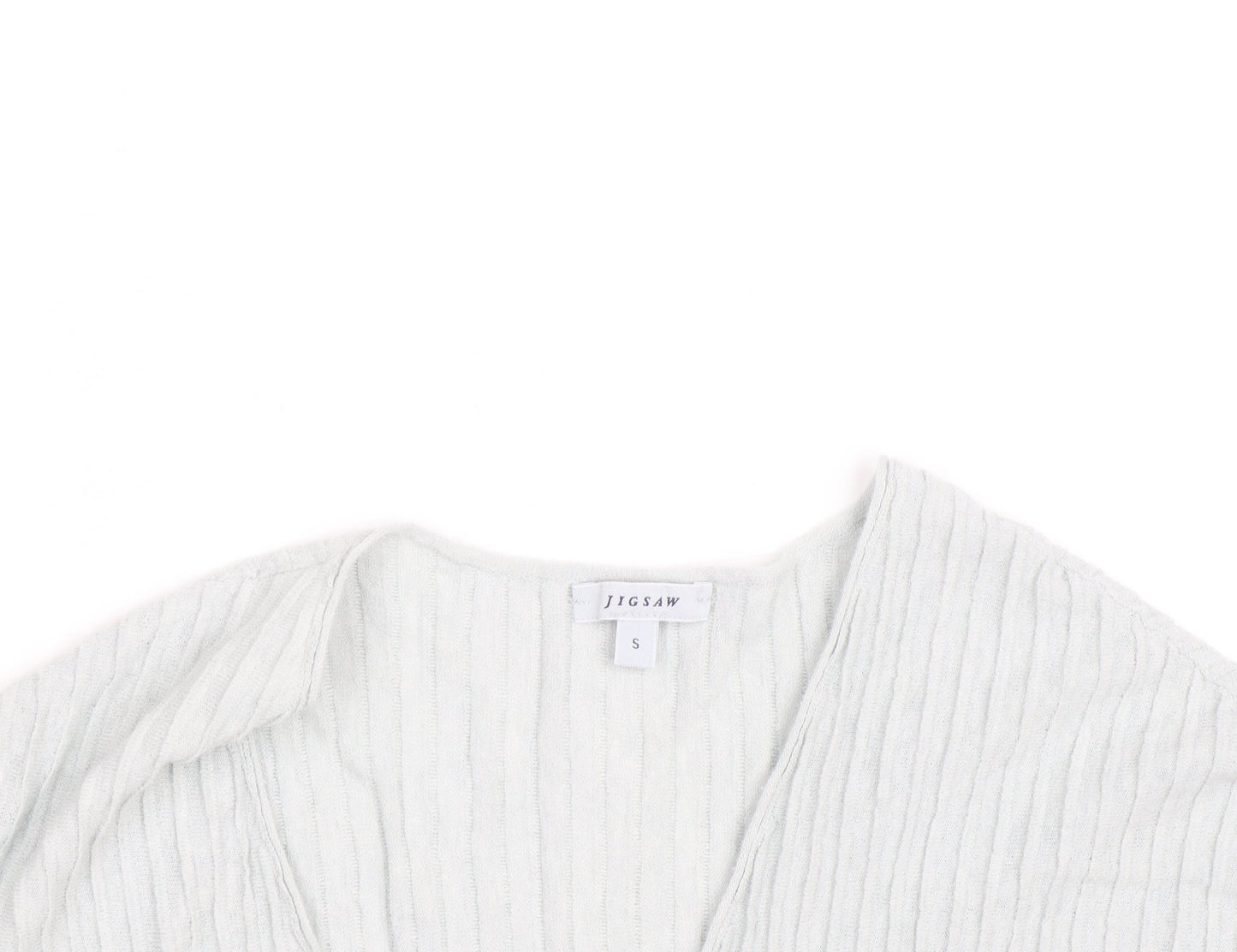 Jigsaw Women’s Ivory V-Neck Textured Cotton Linen T-Shirt Size S