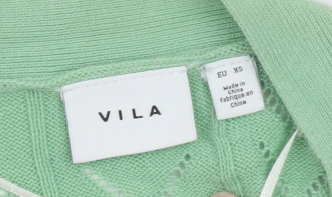 Vila Women Green XS Sleeveless Open Knit Belted Cardigan