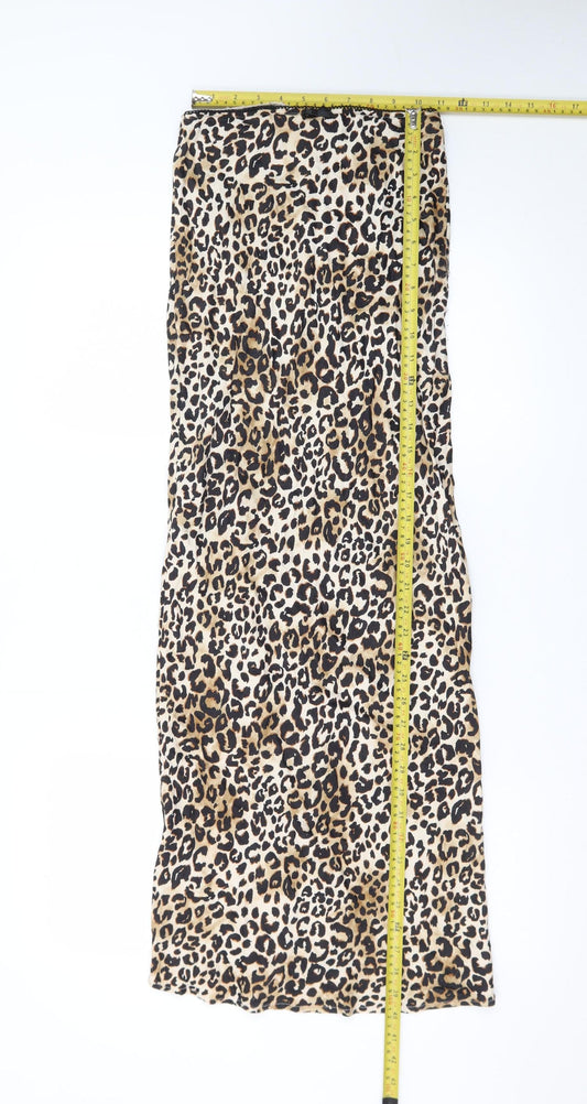 Bershka Women Brown Leopard Print Midi Pencil Skirt XS