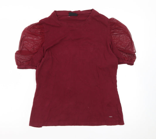 Diesel Women's Red Puff Sleeve Cotton Crew Neck T-Shirt L