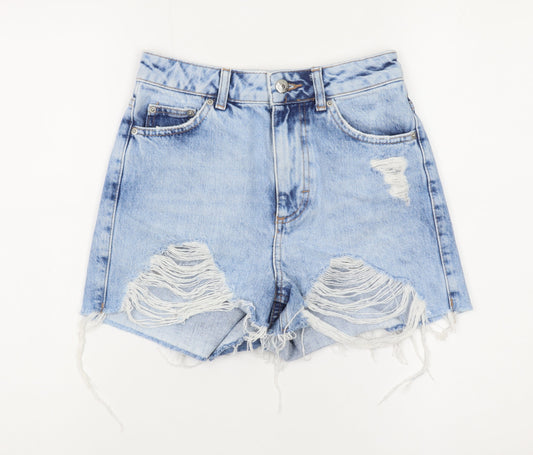 Topshop Women Blue Size 6 Mom Denim Distressed Shorts