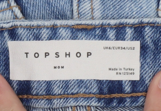 Topshop Women Blue Size 6 Mom Denim Distressed Shorts