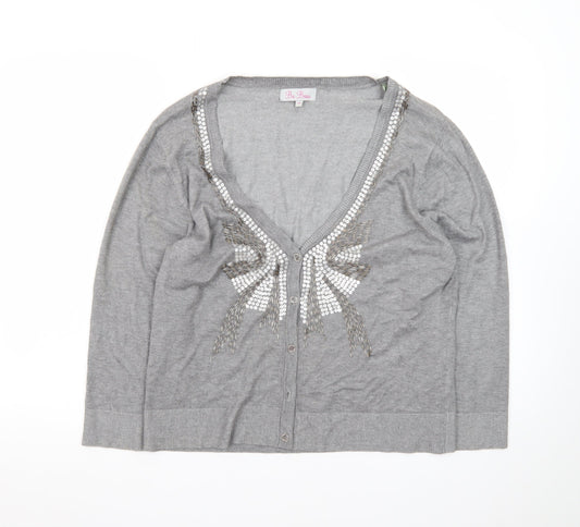Be Beau Women's Grey Sequin V-Neck Cardigan Size 18