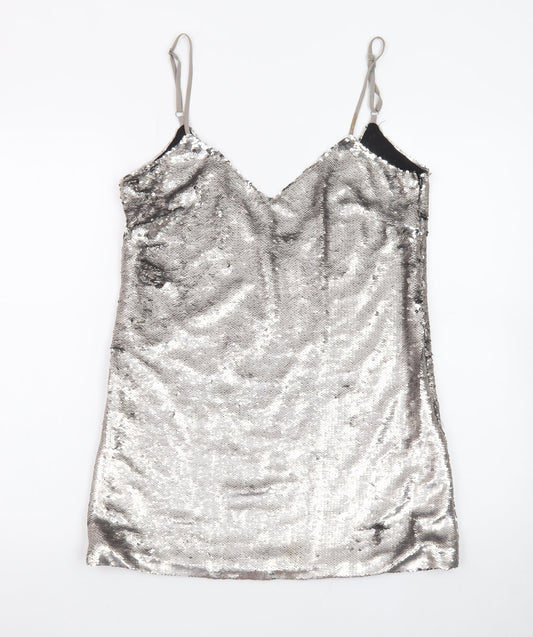 Missguided Women Silver Sequin Slip Dress M Partywear