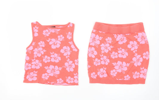 Additional front view of Class Teens Pink Floral Cotton Cropped Tank Top L