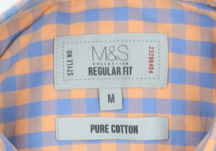 Marks and Spencer Men’s Multicoloured Check Cotton Short Sleeve Shirt M