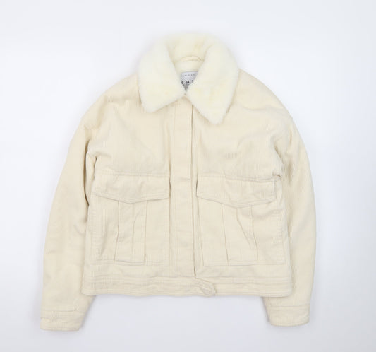 Denim Co. Women's Ivory Corduroy Bomber Jacket Size 6 Faux Fur Collar