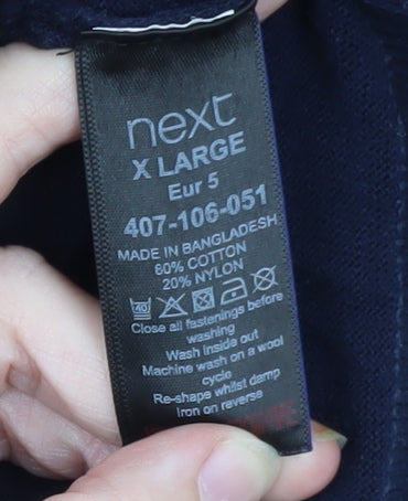 Next Men's Navy Cotton Blend Henley Jumper XL Classic Knitwear