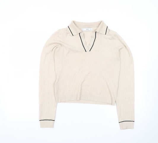 Mango Women Beige Collared Henley Knit Jumper XS