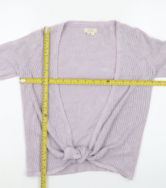 Fat Face Women’s Purple Knit Cotton Cardigan UK 8 V-Neck Tie Front