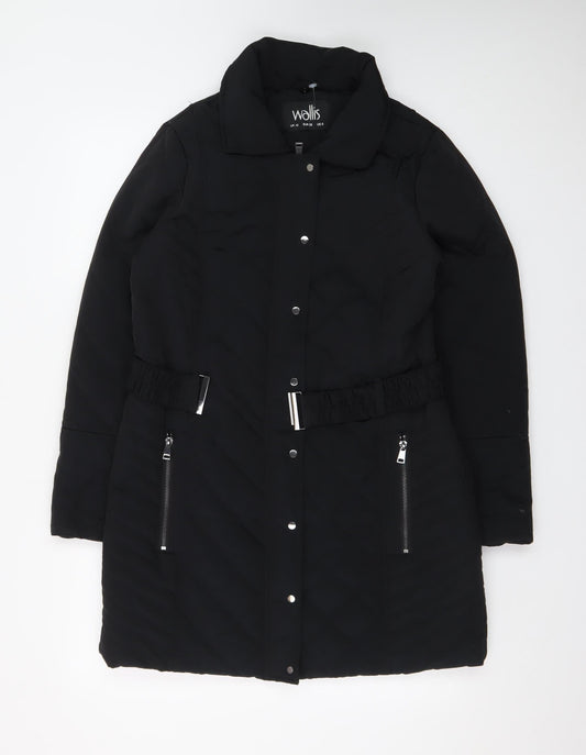 Wallis Women’s Black Quilted Belted Long Coat Size 10
