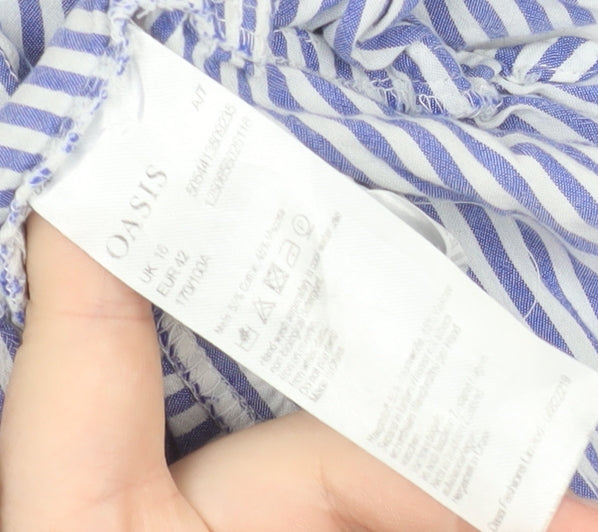 Oasis Women Blue Striped Cotton Sleeveless Button-Up Shirt Size 18