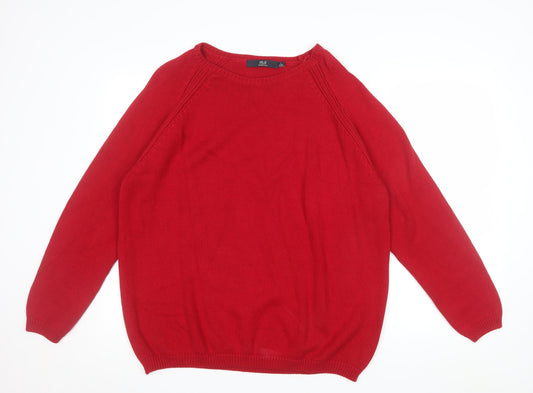 Isle Essentials Women's Red Cotton Crew Neck Pullover Jumper L 18-20