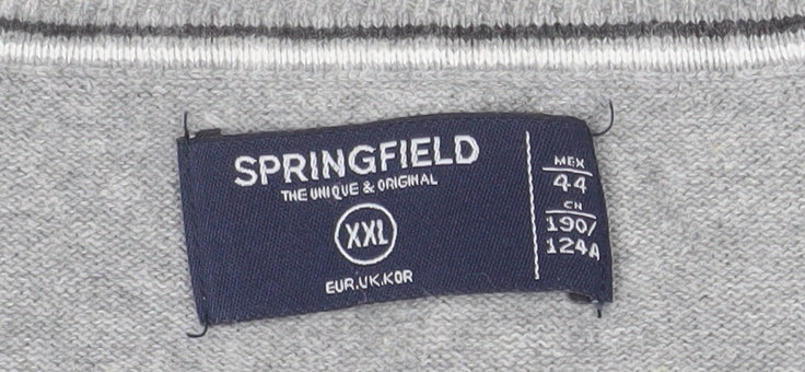 Springfield Men’s Grey Cotton V-Neck Jumper 2XL Regular Fit
