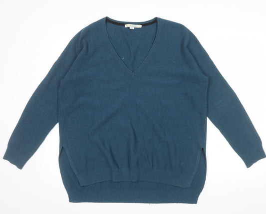 Boden Women Blue Wool Blend V-Neck Long Sleeve Pullover Jumper L