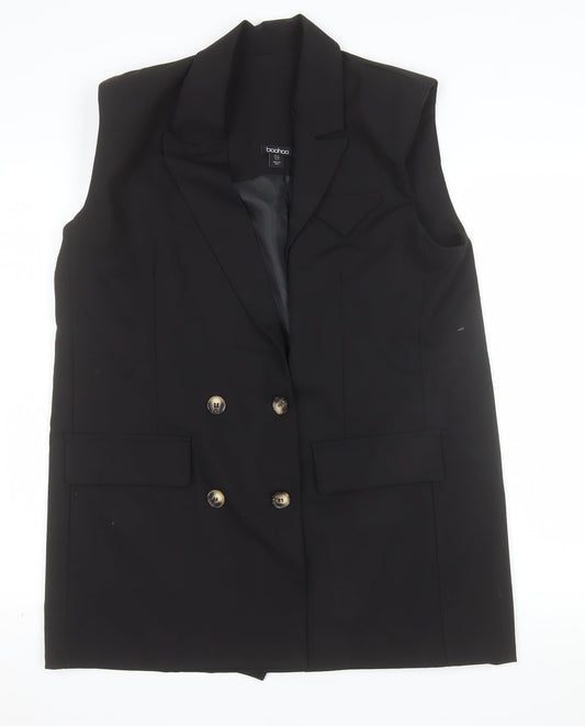 Boohoo Women's Black Size 12 Double Breasted Sleeveless Tuxedo Waistcoat