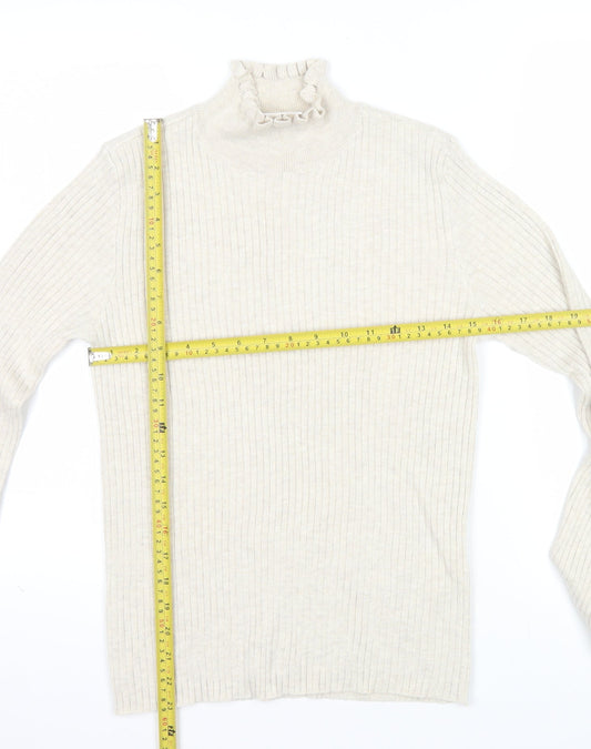 Vila Womens Beige Roll Neck Ribbed Knit Long Sleeve Top L