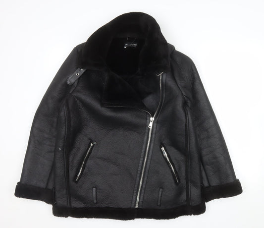 PrettyLittleThing Womens Black Faux Fur Lined Biker Jacket Size 8