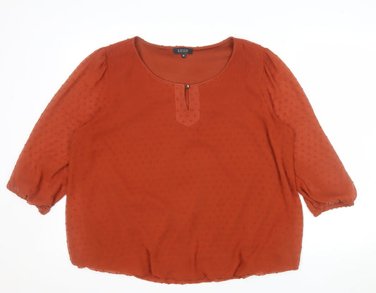 Additional front view of Soon Women's Orange Chiffon Tunic Blouse, size 16, 3/4 Sleeve