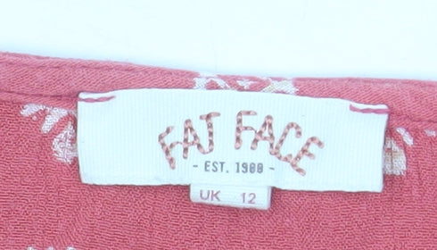 Fat Face Womens Pink Floral Viscose Short Sleeve Tunic Blouse UK 12