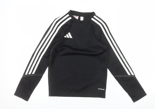 Additional front view of adidas boys’ black 7-8 years long sleeve 1/4 zip aeroready training top
