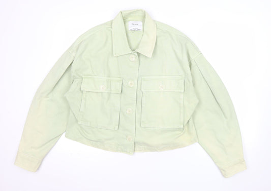 Bershka Womens Green Cropped Cotton Jacket Size 14 Casual