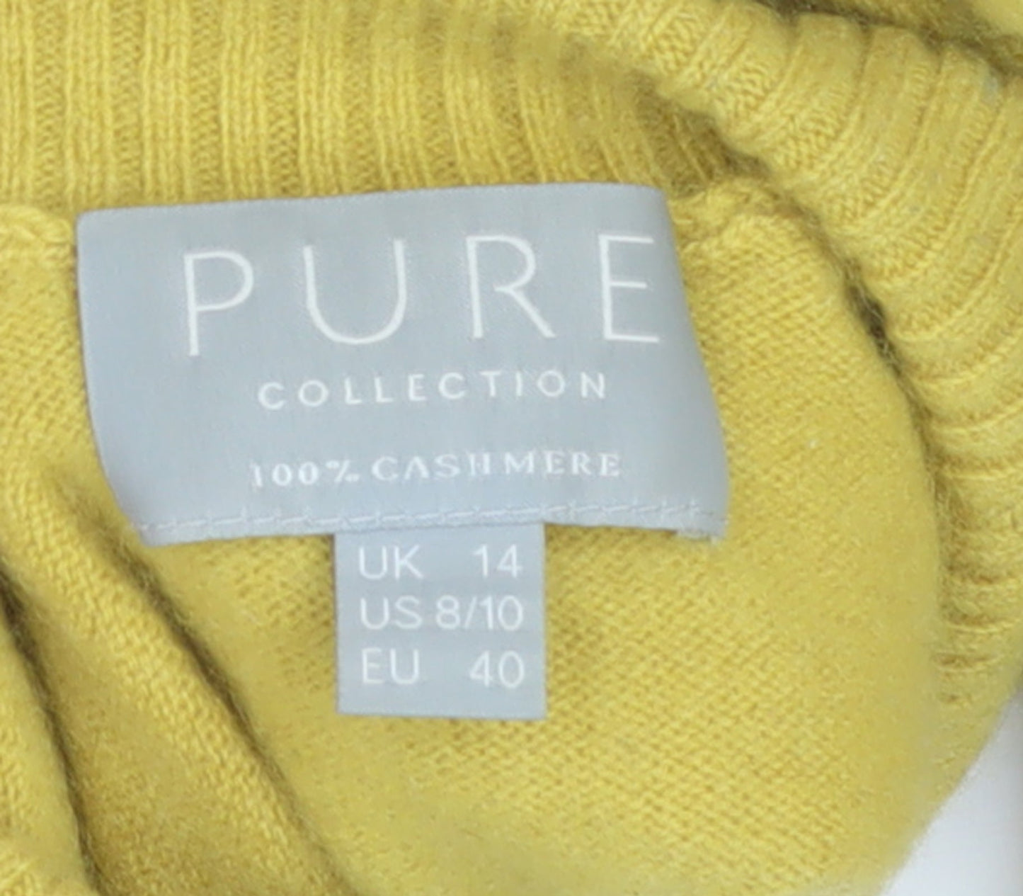 Pure Collection Women Yellow Cashmere Roll Neck Jumper Size 14