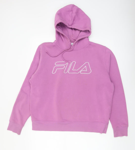 Additional front view of Fila Women Pink Pullover Hoodie UK 14 Stylish Logo Cotton Blend