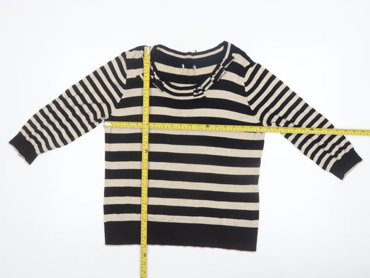 Marks and Spencer Women Black Stripe Knit Jumper Size 14 Per Una