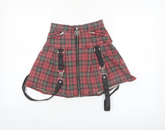 Killstar Women's Red Plaid Gothic Pleated Mini Skirt XS