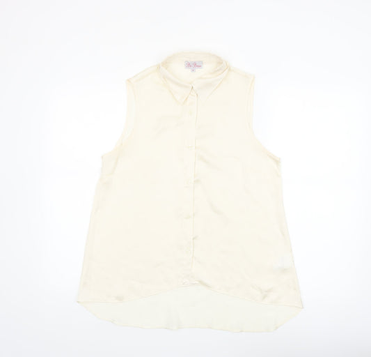 Be Beau Womens Ivory Sleeveless Collared Blouse Size 12