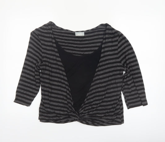 Wallis Womens Black Striped Wrap Jersey Top Size 18 3/4 Sleeve