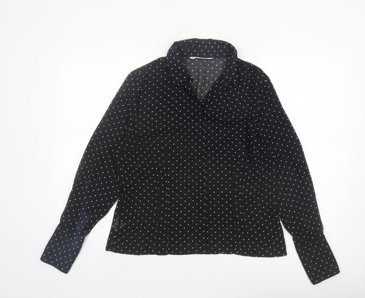 Amaranto Womens Black Polka Dot Long Sleeve Collared Blouse Size 14