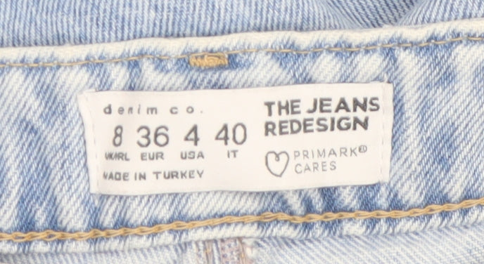 Primark Women Blue Size 8 High Rise Distressed Mom Jeans