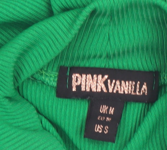 Pink Vanilla Women's Green Cropped Long Sleeve High Neck Top Size M