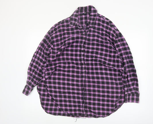 Zara Women's Purple Check Flannel Button-Up Shirt Size S