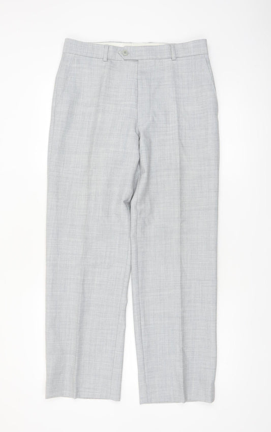 Lancers Men's Grey Wool Blend Dress Pants 32S Regular Fit Formal Trousers