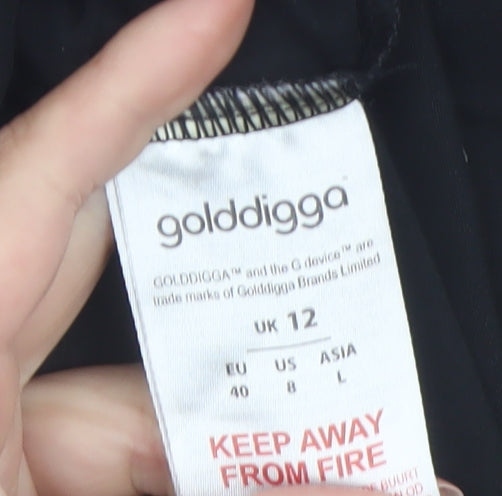 Golddigga Womens Black Leggings Size 12 Stretch Logo Print