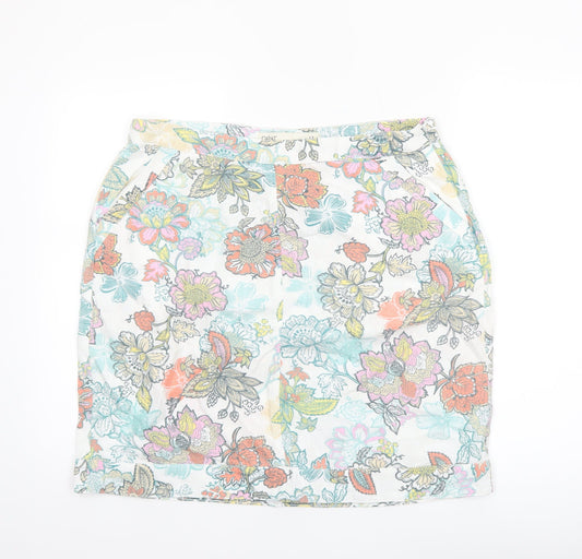 Next Women’s Multicoloured Floral Linen Blend Knee Length Skirt Size 14